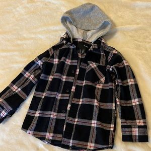 Hurley Boys Hooded Flannel Shirt Jacket 5 Long Plaid Button Down Shacket